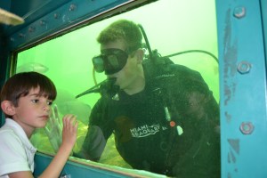 Kevin, de 5 anos, estava com a mãe, Rebeca Eikel, visitando o Seaquarium pela primeira vez. Os peixes foram a atração favorita do menino, que nasceu em Recife, mora na Suíça e passa férias em Miami, onde a família brasileira comprou um imóvel há um ano. O programa de mergulho -- "Sea Trek" -- tem sido uma enorme atração desde sua inauguração no ano passado.